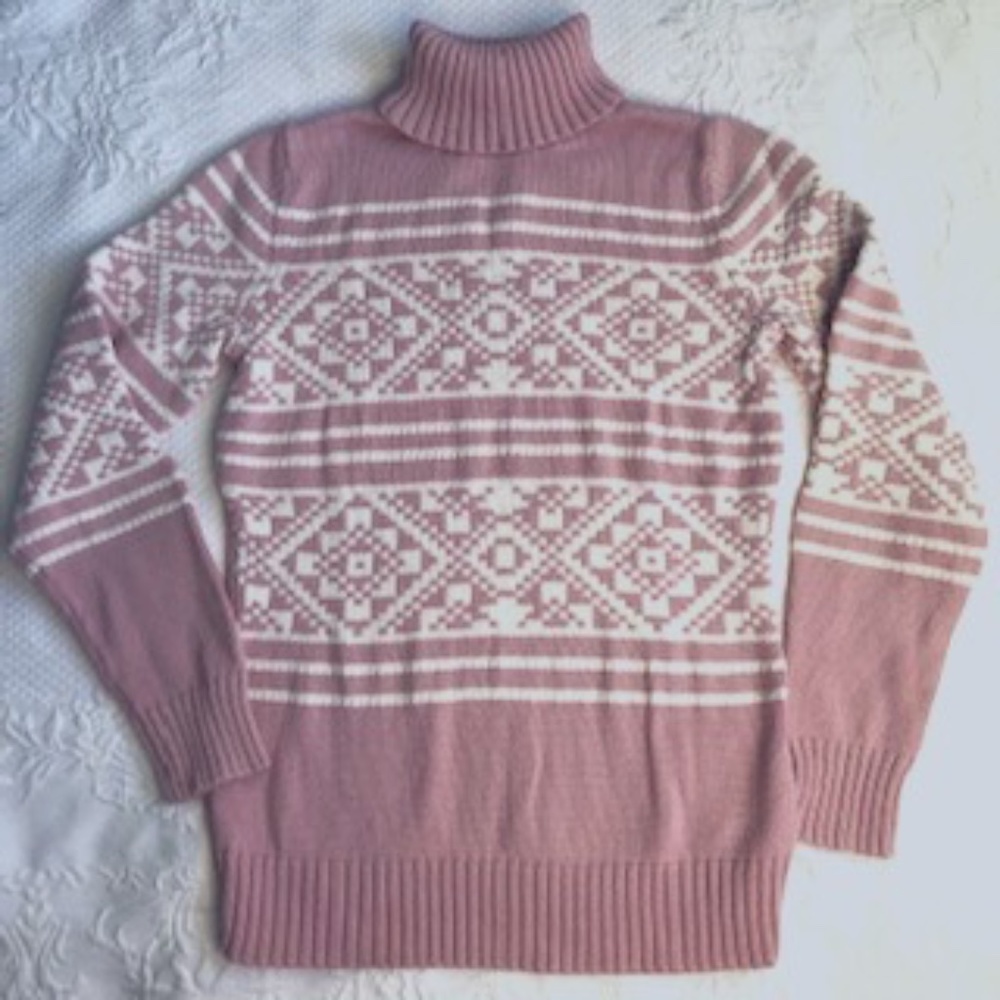 Liz Claiborne Pink & White Turtleneck Sweater